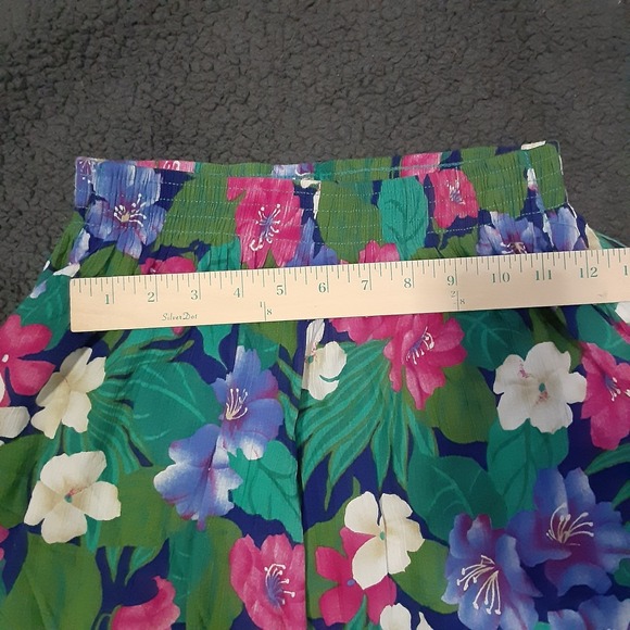 Alfred Dunner Vintage Floral Midi Skirt Petite 12 Blue Pink Tropical Pockets USA - Picture 5 of 8